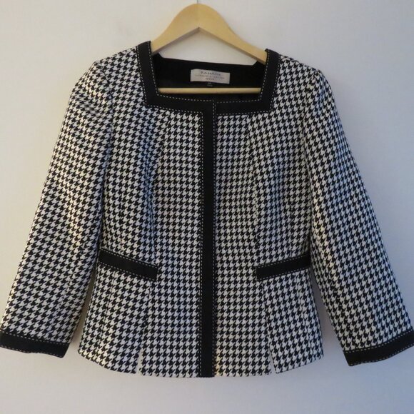 TAHARI Houndstooth Structured Blazer Academia Black White Officecore 2 Petite - Picture 2 of 14